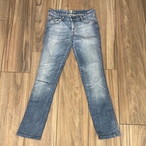 Seven for All Mankind Women's Straight Leg A Pocket Blue Jeans with rhinestones